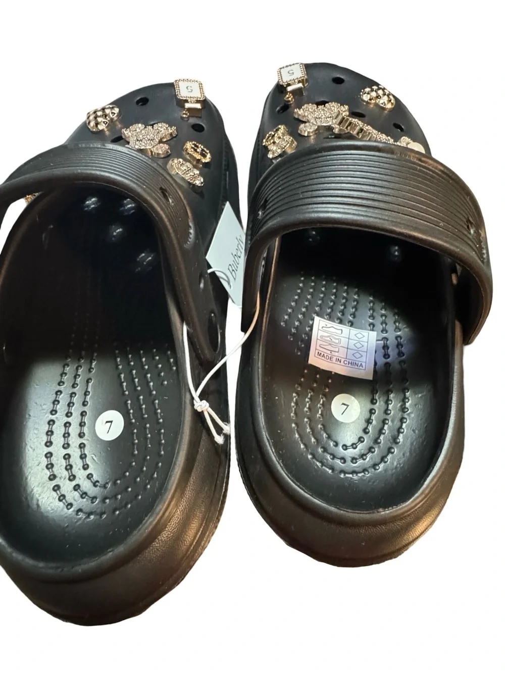 Burberry Black woman Sandal Clogs with Gold-Tone Jewel Charms